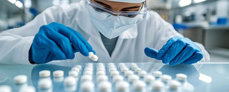 Photo of a researcher checking the pill